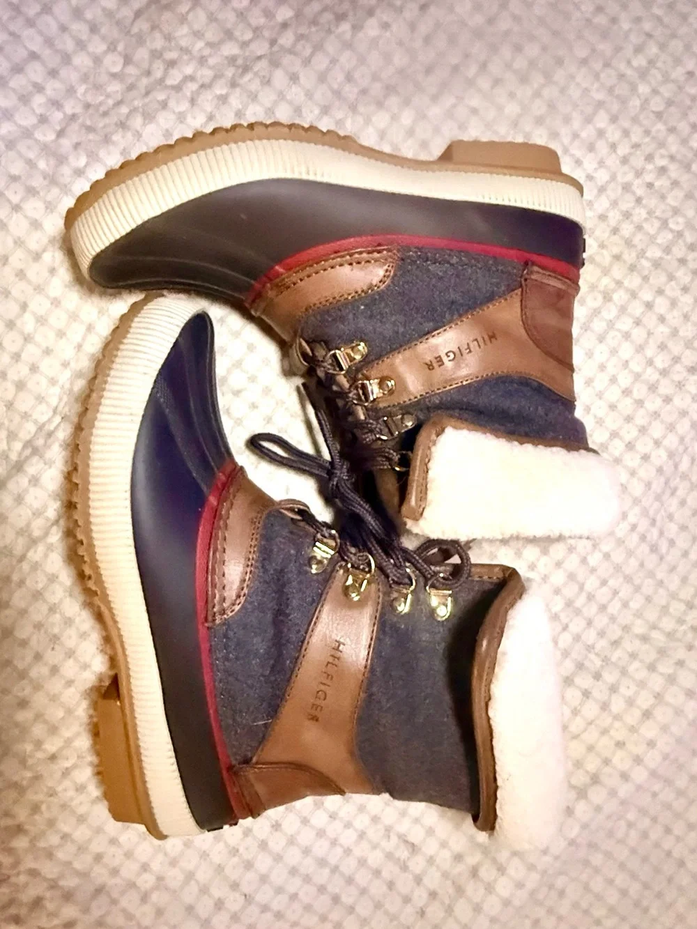 Tommy Hilfiger Gray, Brown and Cream Lace-Up Winter Boots